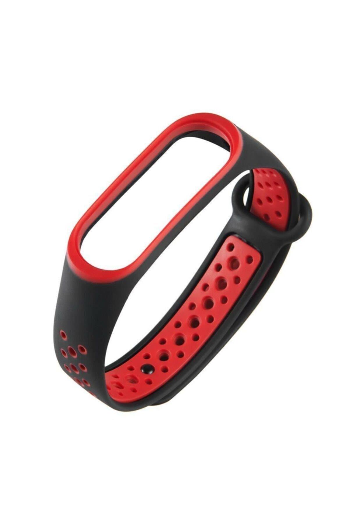 Xiaomi Mi Band 3 Için Delikli Silikon Kordon Siyah Kırmızı