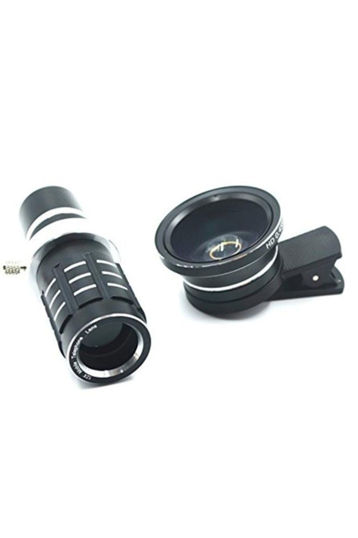 12x Sabit Zoom Ve 0.45x Wide Angel Kamera Lens Seti 3in1