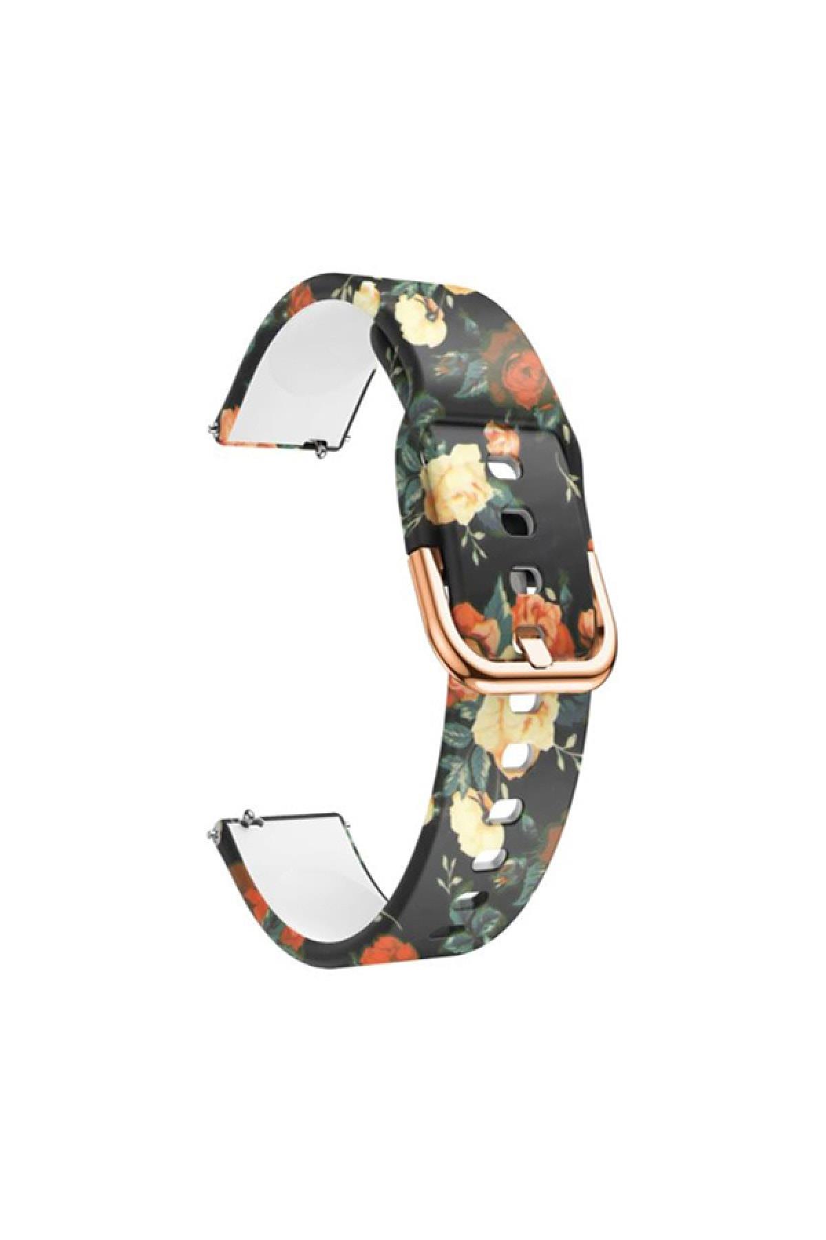 Amazfit Stratos - Stratos Pace 2 - Stratos 3 Için Uyumlu Desenli Silikon Kordon Mor Çiçek