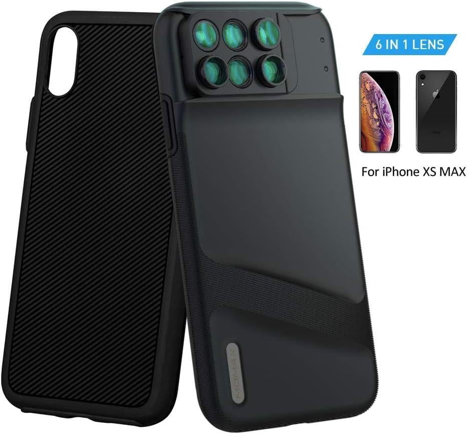 Apple iPhone XS MAX için MOMAX Lens Kılıfı: 6'sı 1 Arada Çift Optik Lens Kiti (180° Balık Gözü, 2X Telefoto, 120° Geniş Açı, 10X/20X Makro), Çift Katmanlı Koruma (iPhone XS MAX)