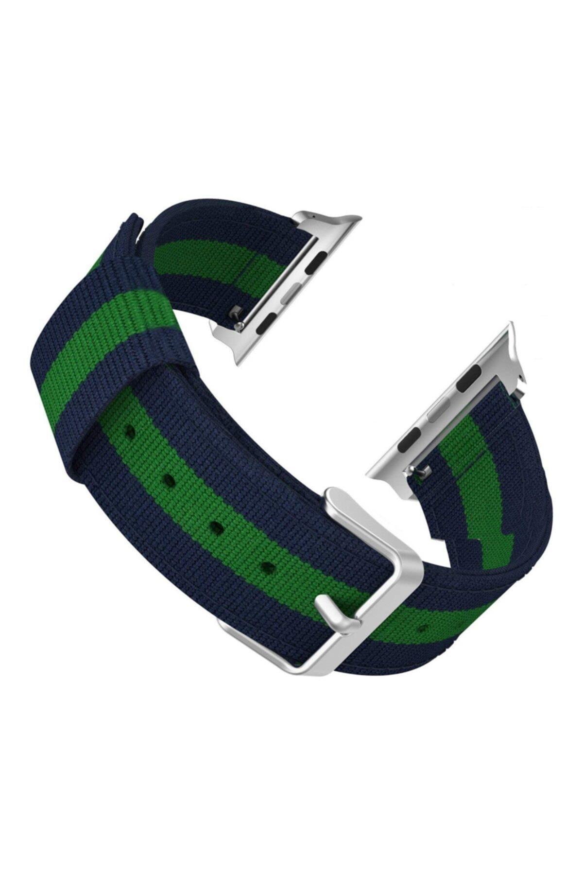 Apple Watch Için 38-40 Mm Pantheon Şeritli Lacivert Yeşil Kayış