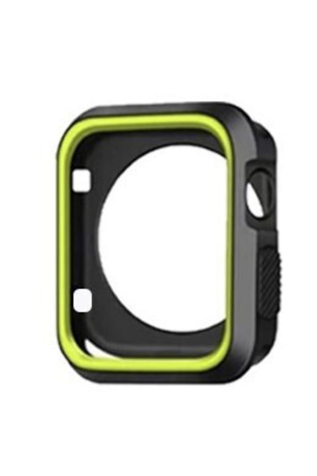 Apple Watch Seri 1 2 3 Için 42 Mm Siyah Sarı Iki Renkli Silikon Tpu Kılıf
