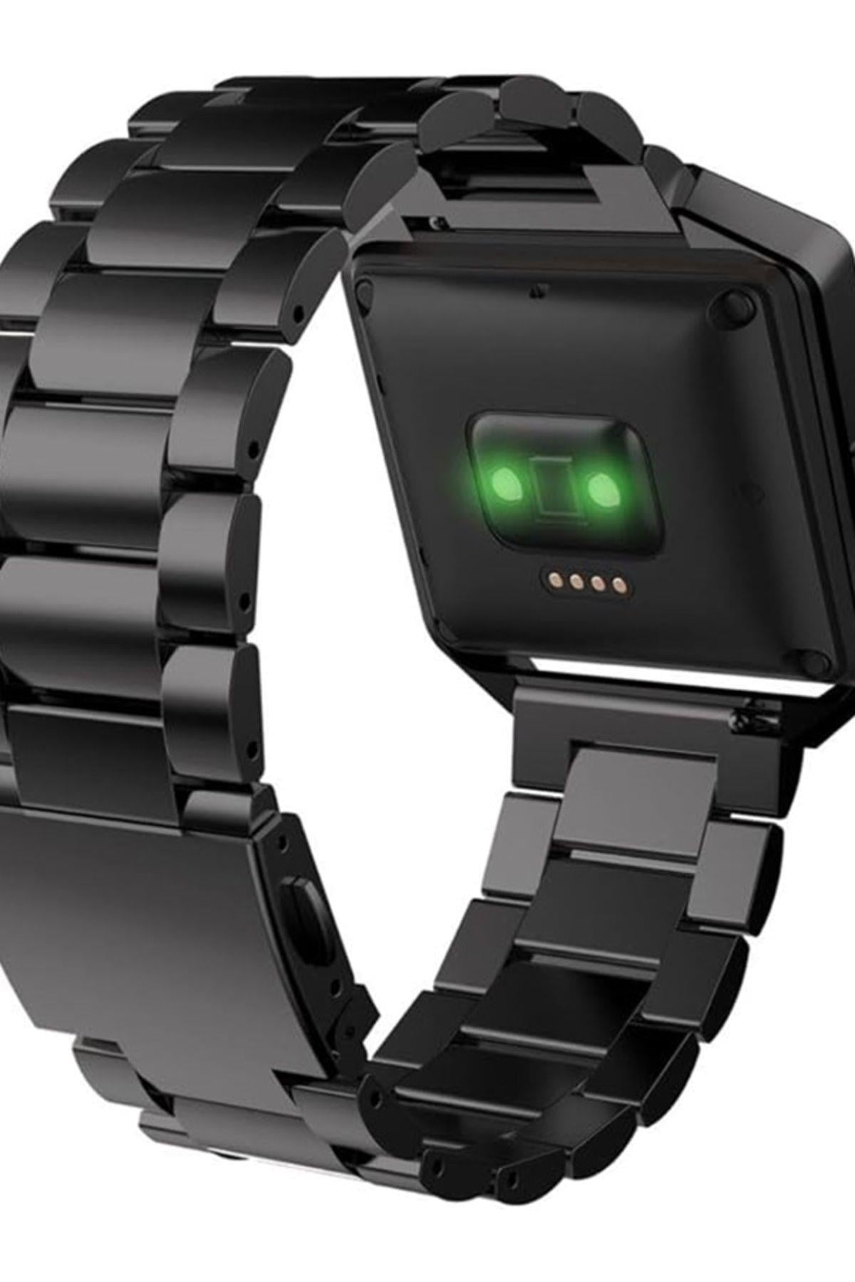 fitbit Blaze Metal Çerçeve Kelebek Toka Üç Boncuk Paslanmaz Çelik Metal Saat Kordonu