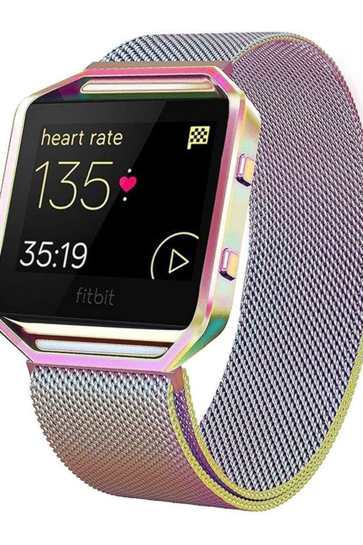 Fitbit Blaze Uyumlu Metal Mıknatıslı Milanese Kordon gökkuşağı