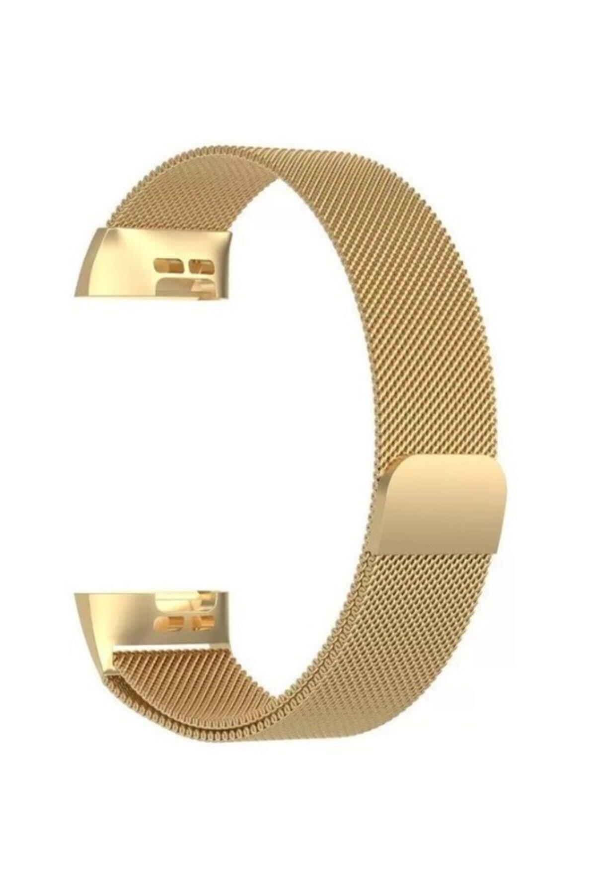 Fitbit Charge 3 Için Metal Mıknatıslı Milanese Kordon Vintage Gold