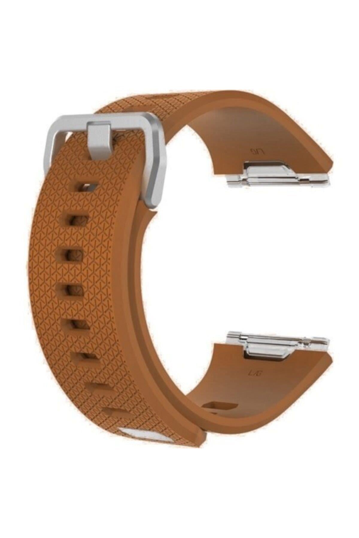 Fitbit Ionic Uyumlu Large Beden(l Sıze) Silikon Kordon Kayış Kahverengi