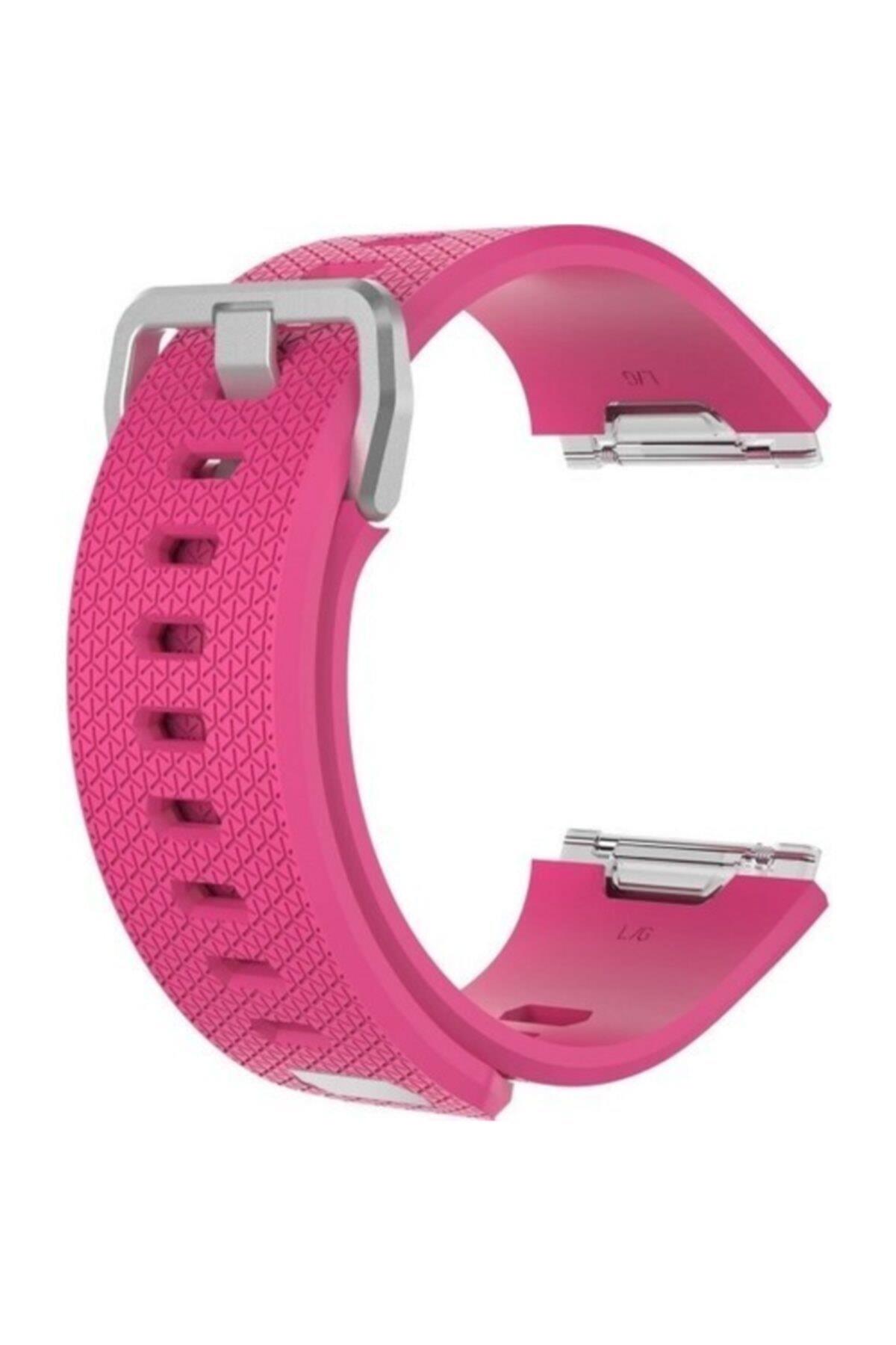 Fitbit Ionic Uyumlu Large Beden(l Sıze) Silikon Kordon Kayış Pembe