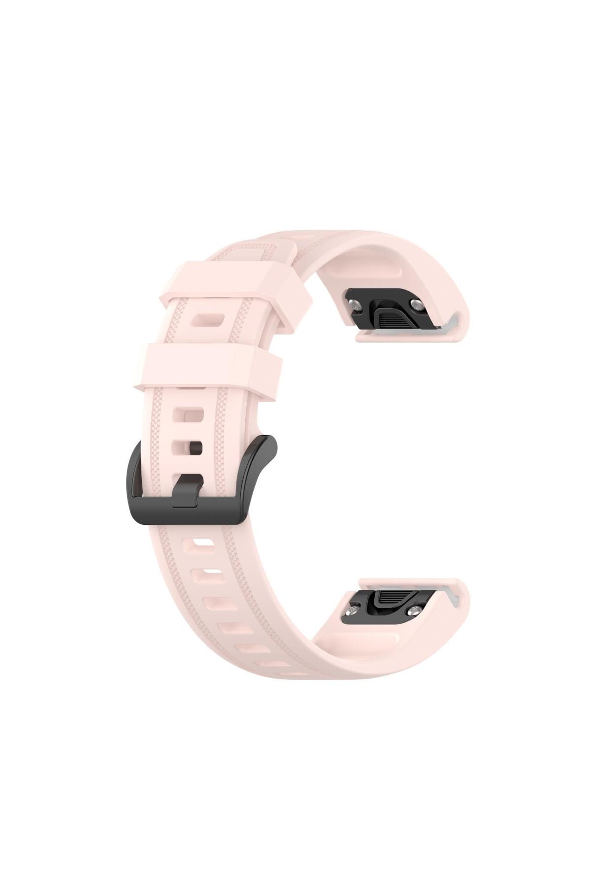 Garmin 6s Pro - 6s Pro Uyumlu Solar Için Quick Fit Özellikli Silikon Kordon Kayış Açık Pembe