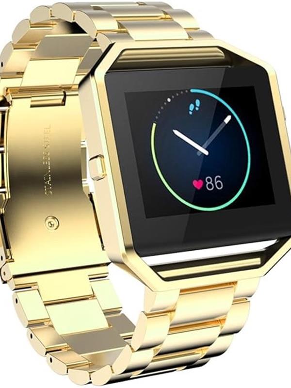 Markacase Fitbit Blaze Metal Çerçeve Kelebek Toka Üç Boncuk Paslanmaz Çelik Metal Saat Kordonu