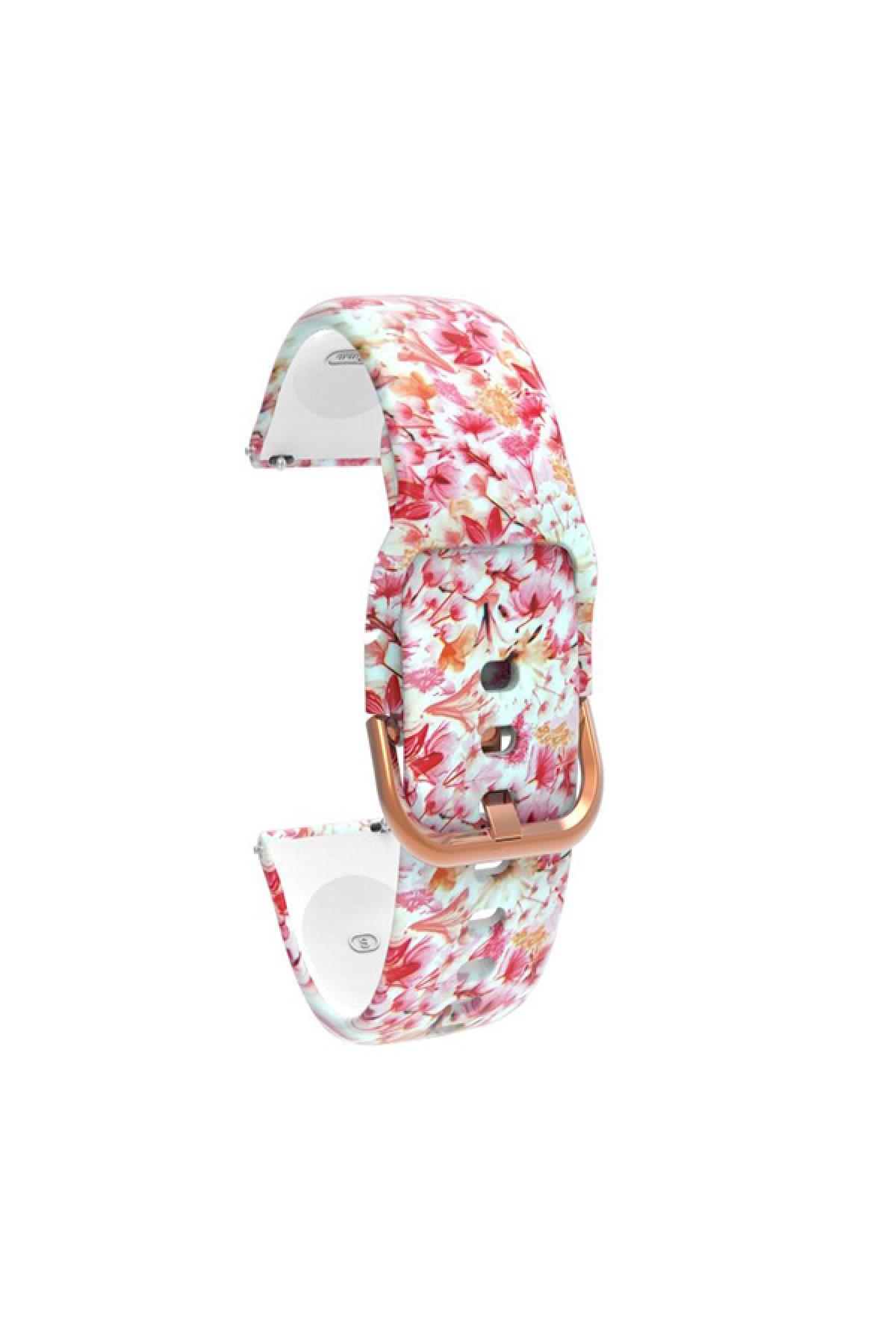 Samsung Galaxy Uyumlu Watch 4 40 Mm R860 Için Desenli Silikon Kordon Çiçek