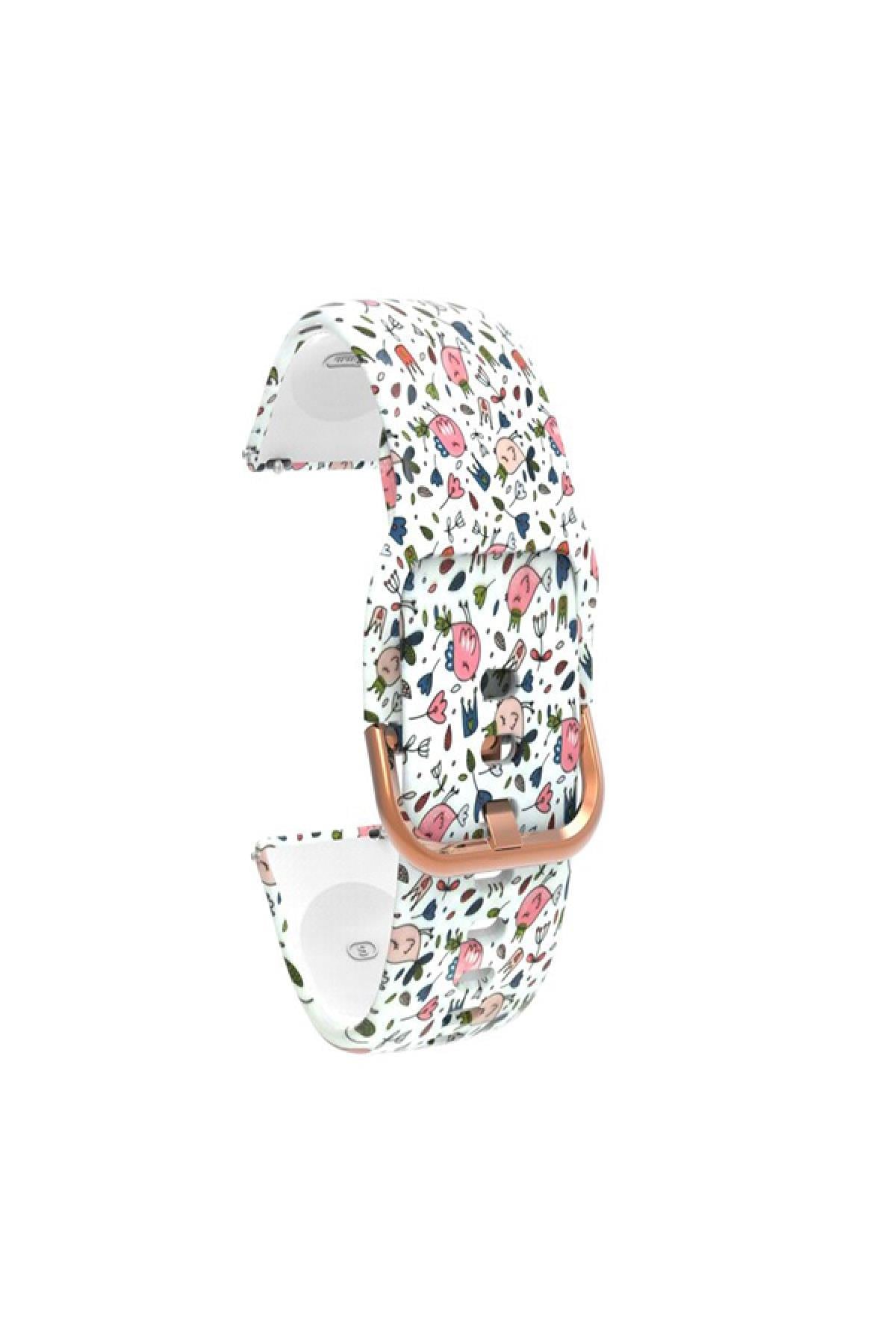 Samsung Galaxy Watch 4 Classic 42 Mm R880 Için Desenli Silikon Kordon Pembe Kuş