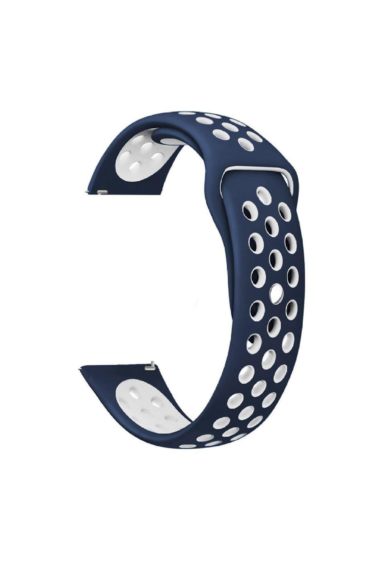 Samsung Galaxy Watch 4 Classic 42 Mm R880 Için Delikli Spor Kordon Lacivert Beyaz