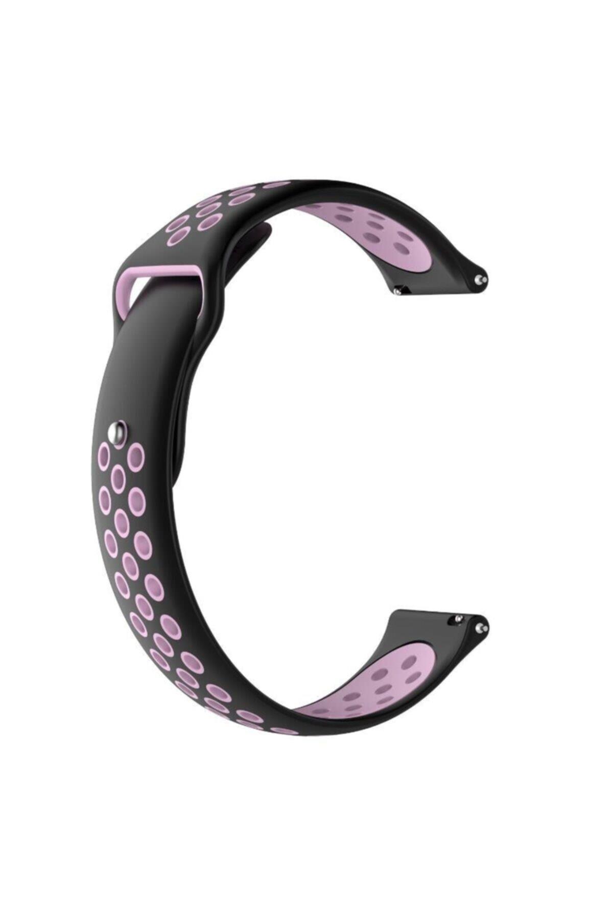 Samsung Gear S3 Classic Frontier Için Siyah Pembe Spor Silikon Kordon