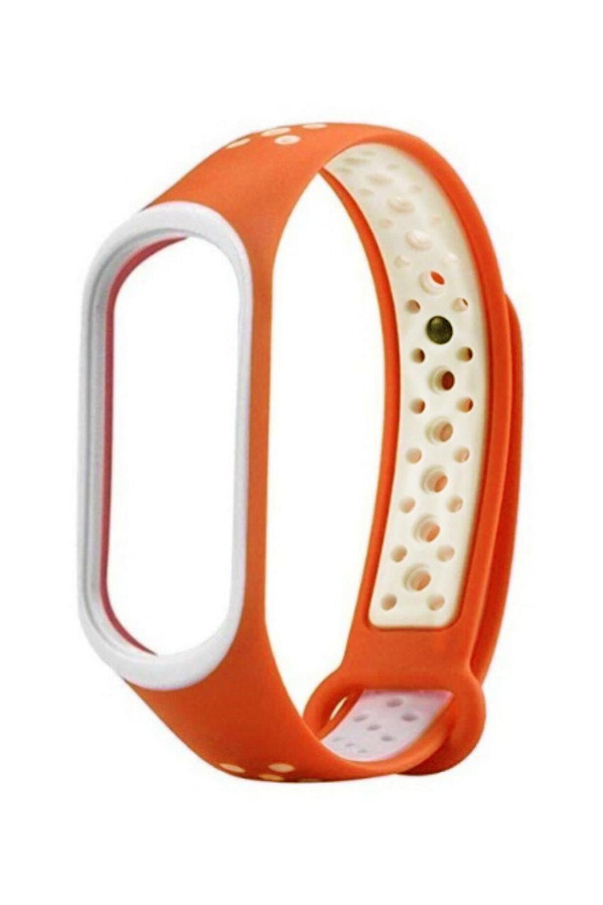 Turuncu Beyaz Xiaomi Mi Band 3 Için Delikli Silikon Kordon