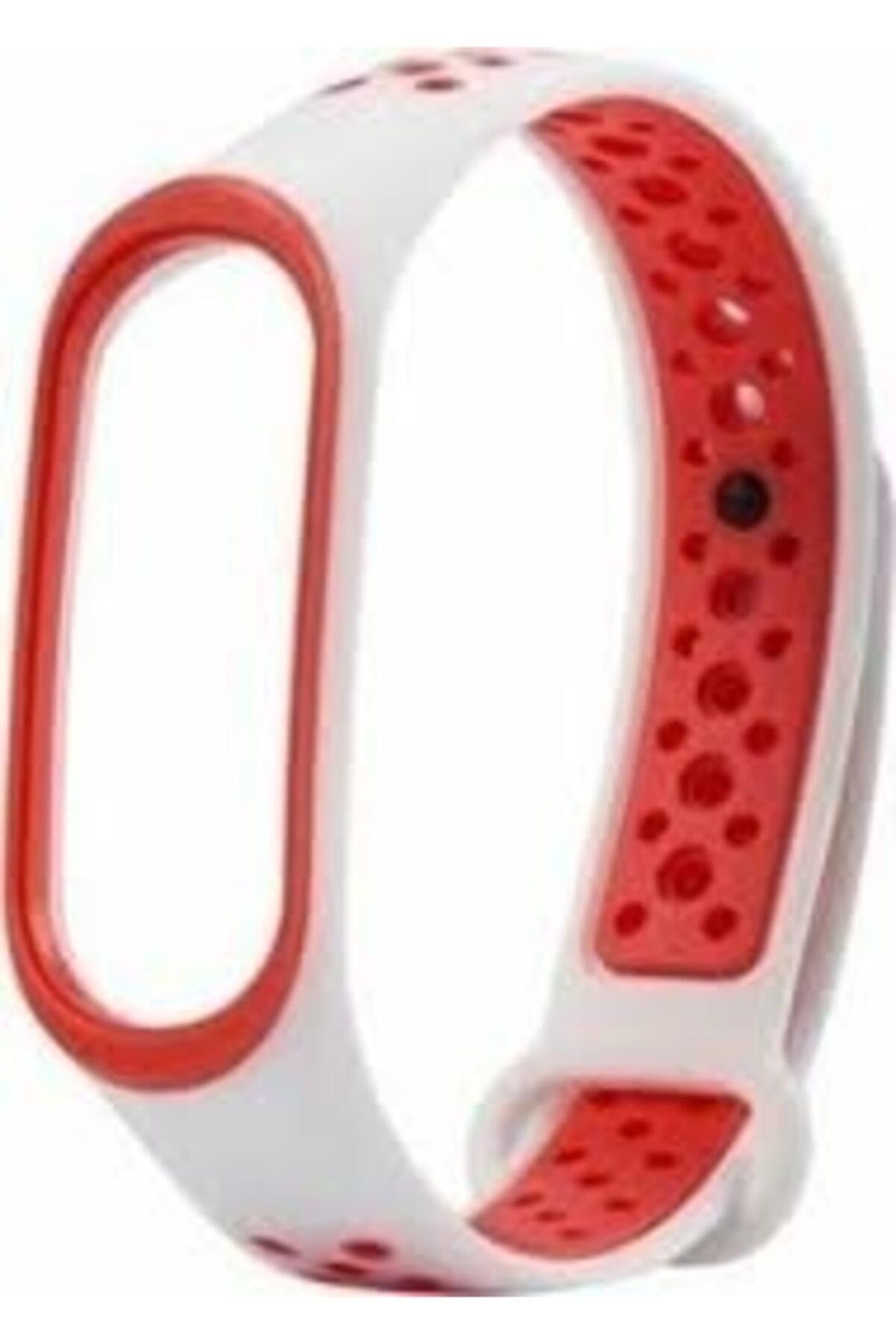 Xiaomi Mi Band 3 Için Delikli Silikon Beyaz Kordon Beyaz Kırmızı