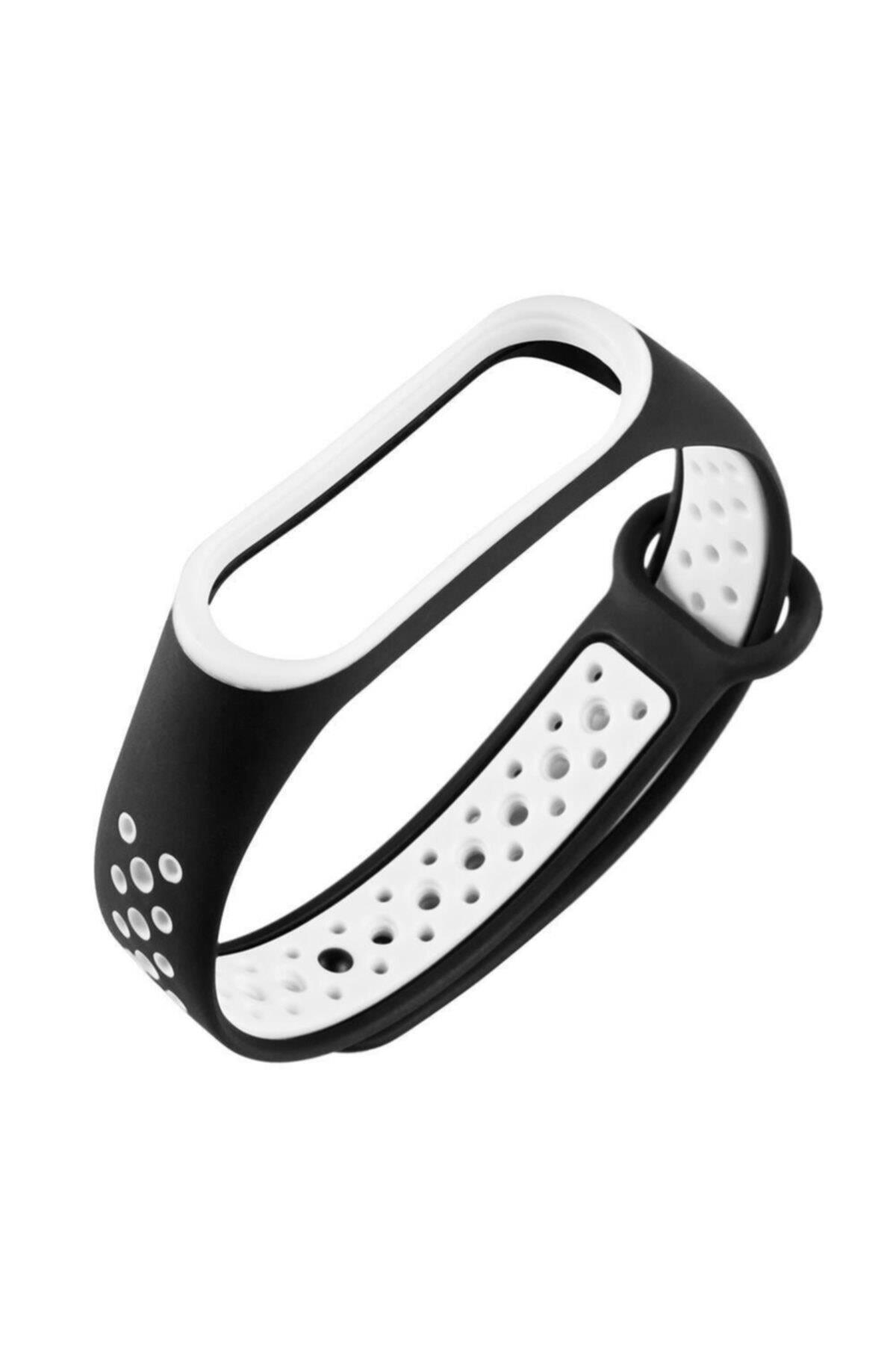 Xiaomi Mi Band 4 Için Uyumlu Delikli Silikon Kordon Siyah Beyaz