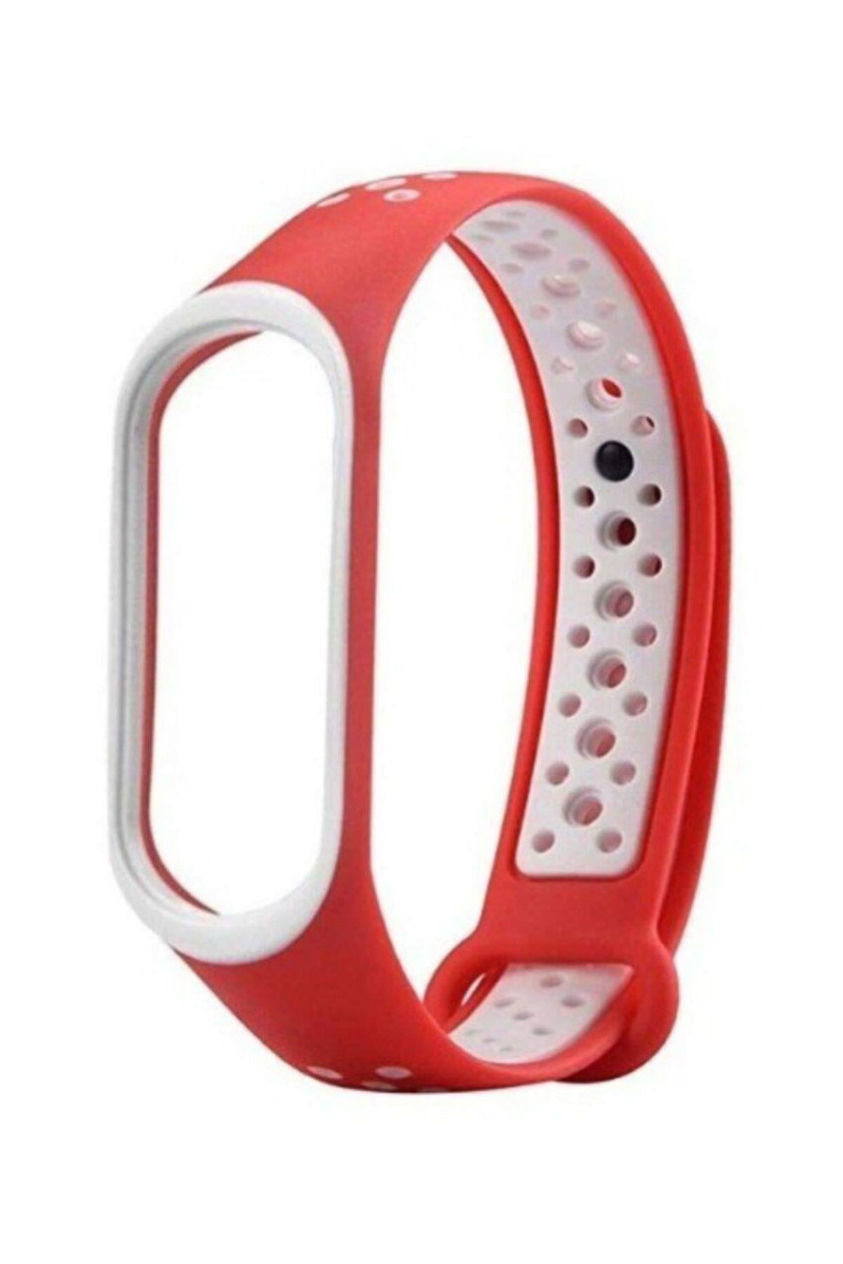 Xiaomi Mi Band 4 Için Uyumlu Delikli Silikon Kordon Kırmızı Beyaz