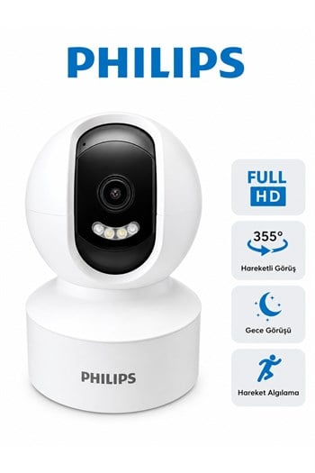Philips TAI6000W Full HD Akıllı Ev Kamerası | 355° Panoramik Görüş | Gece Görüşü | Hareket Takibi | 128 GB MicroSD Desteği