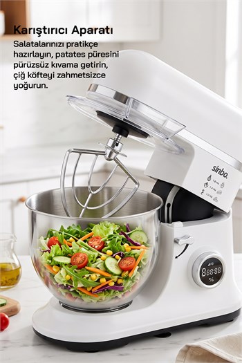 Sinbo SMX-2773 BEYAZ Dijital Ekranlı Zaman Ayarlı Stand Mikser 7.5 Litre 1500W