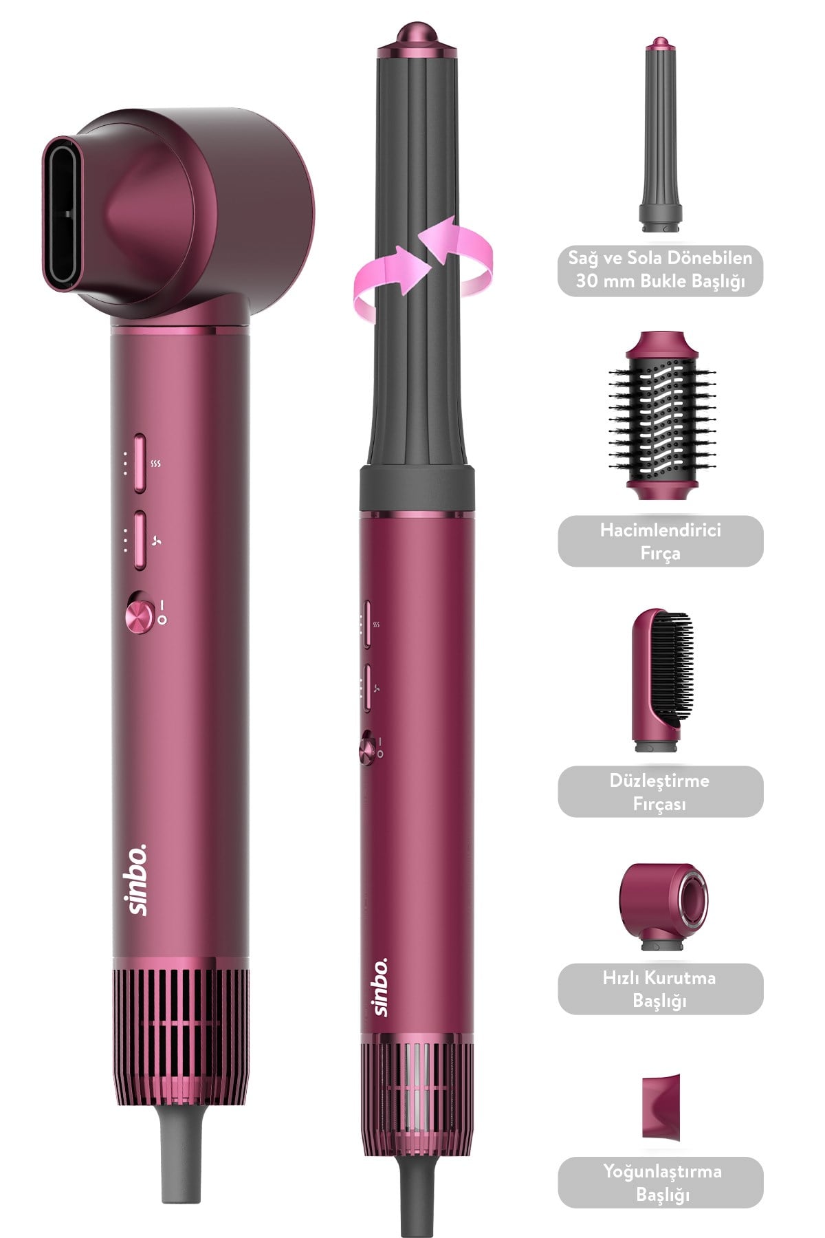 Pro Compact Uzun Multi-styler Hava Üfleme 5in1 Saç Şekillendirici Bldc Shd-1729 Royal Gilded Red
