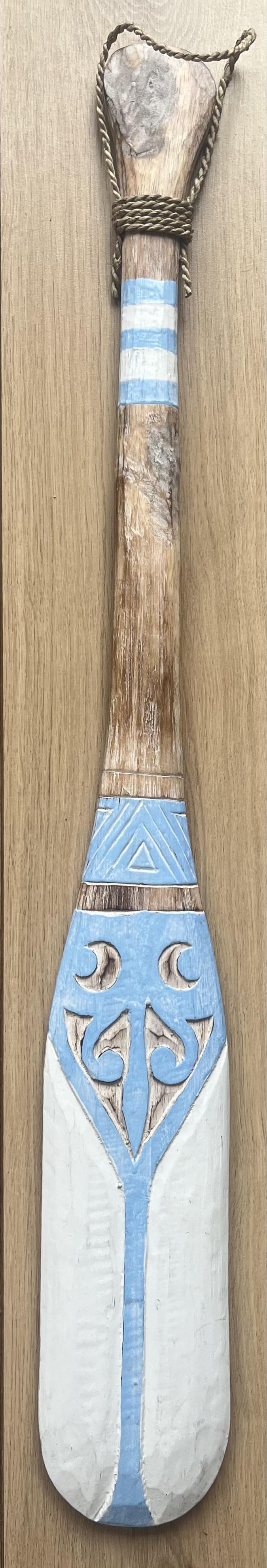 Ahşap Kabartma Desenli Kürek Duvar Dekoru ( Yeşil Beyaz )