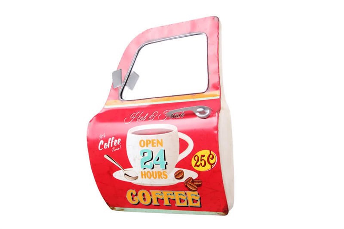 Dekoratif Coffee Temalı Kırmızı Araba Kapısı Ayna