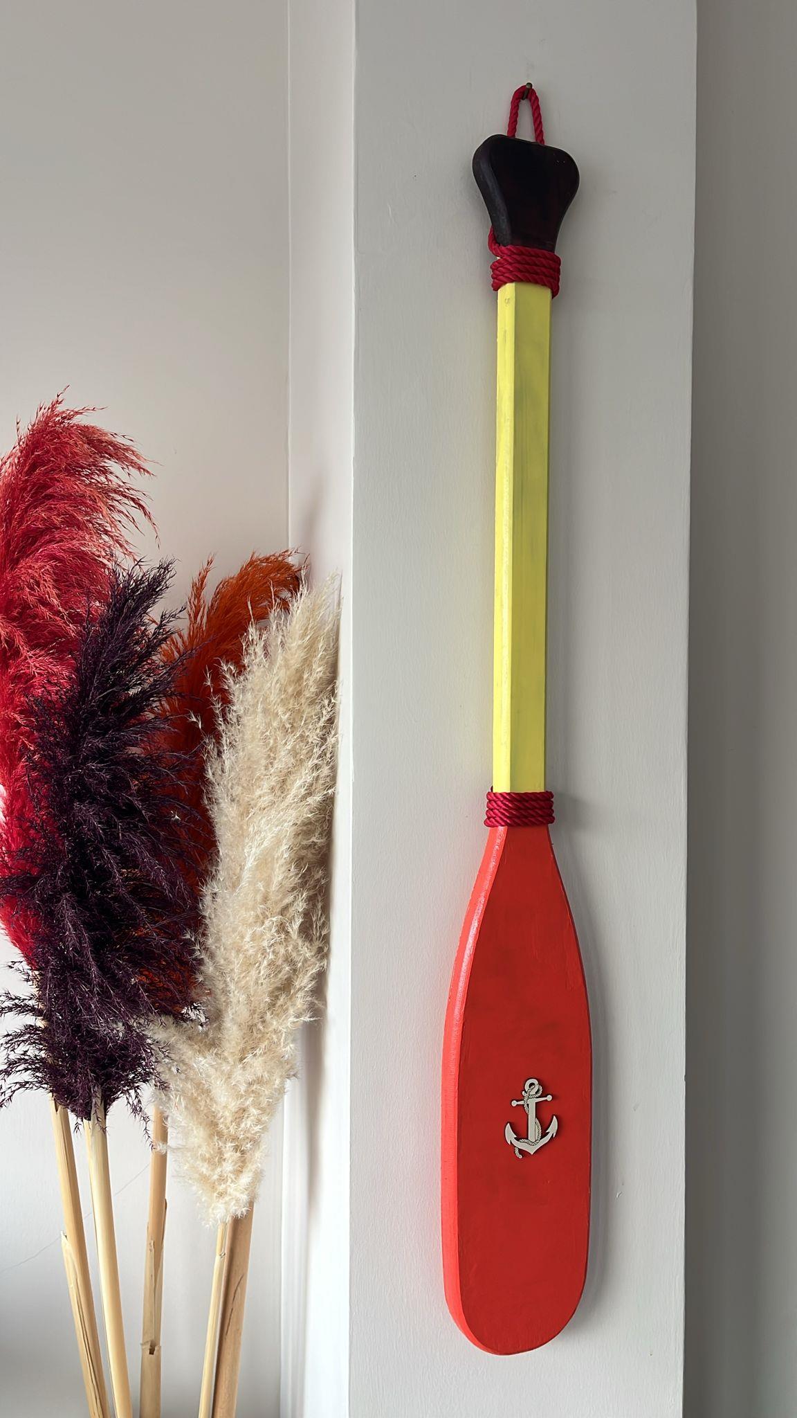 Hediyelik Ahşap Denizci Kano Kürek Bebek Odası Duvar Dekoru Çıpa Çapa Detaylı Turuncu