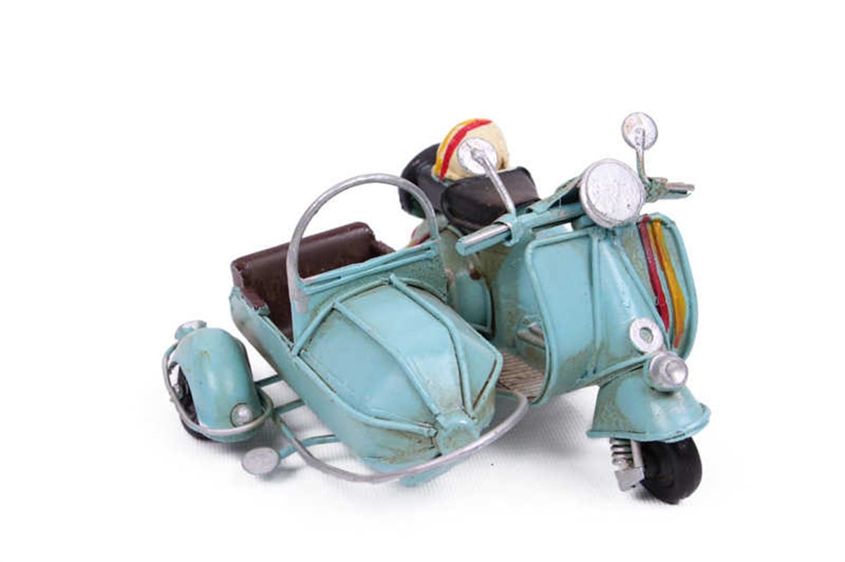 Hediyelik Dekoratif Mavi Metal Scooter Sepetli