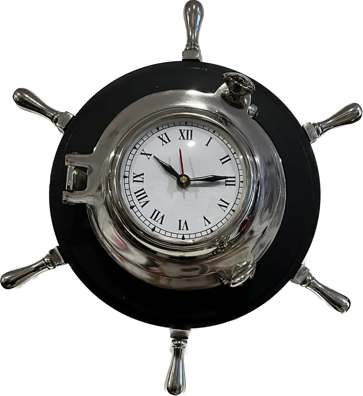 SİYAH AHŞAP ZEMİNLİ KROM DÜMEN DUVAR SAATİ