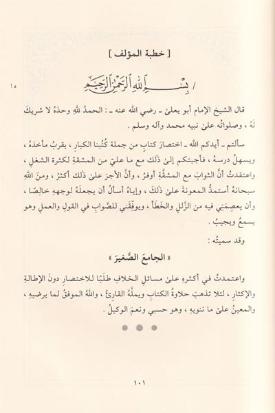 الجامع الصغير على مذهب الإمام أبي عبد الله أحمد بن محمد بن حنبل رضي الله عنه