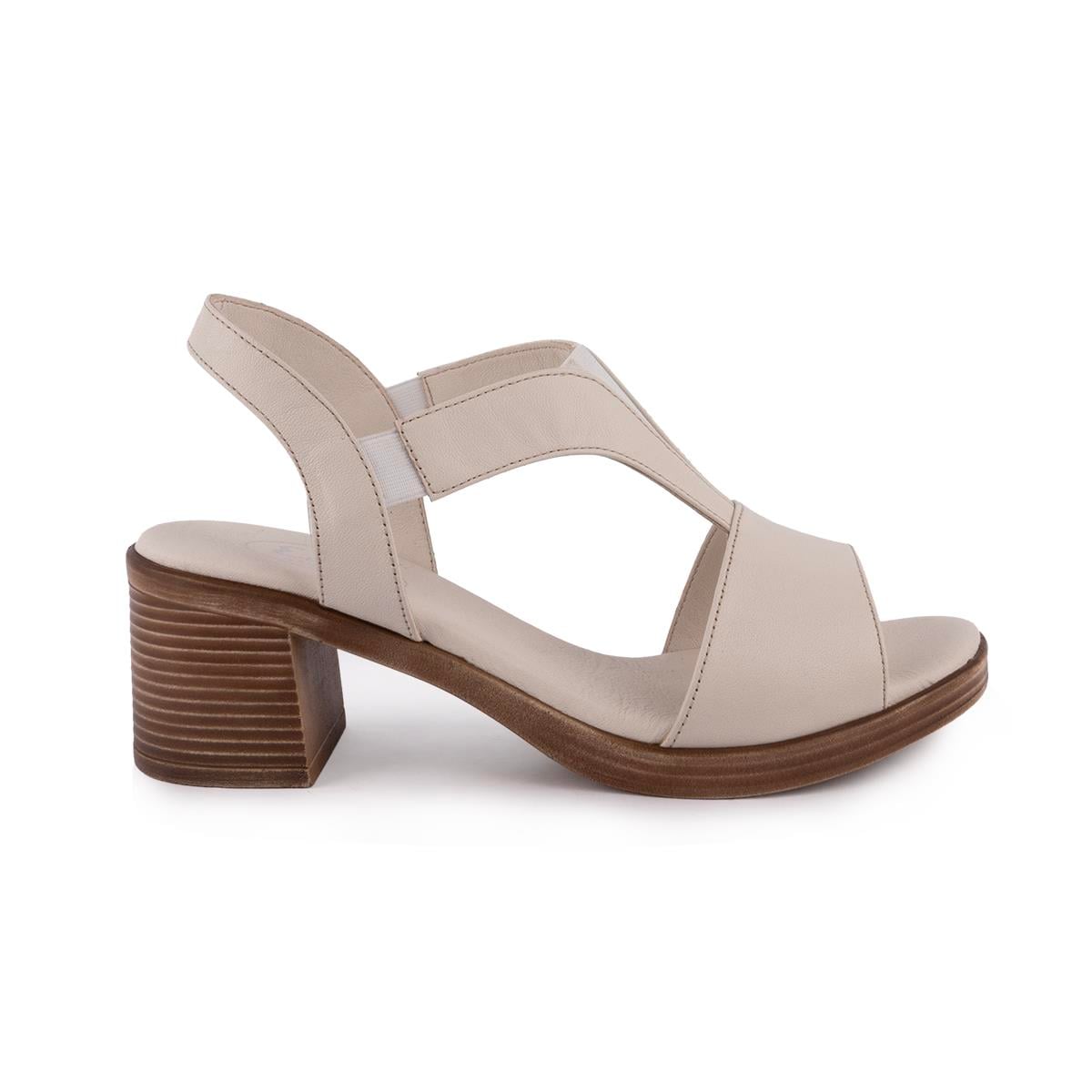 Hakiki Deri sandalet Modern Lastikli 607 Bej
