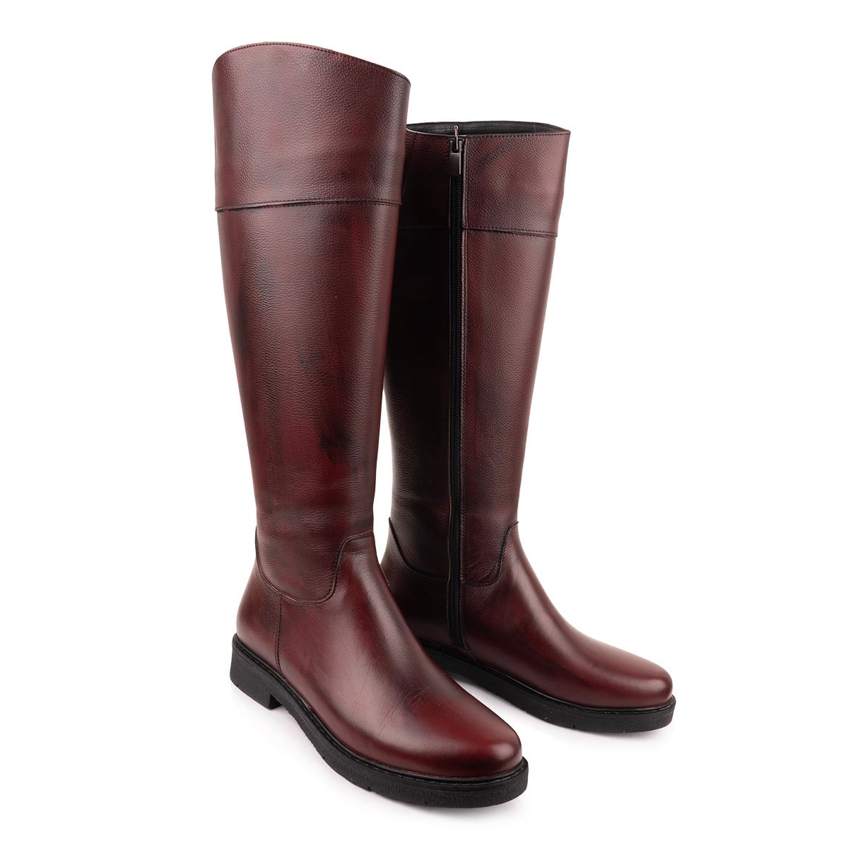 Modern Rahat Sivri Stiletto Deri Çizme Bordo 13856