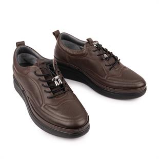 Hakiki Deri Akıllı Bağcıklı Ortopedi Spor Ayakkabı 121 Kahve