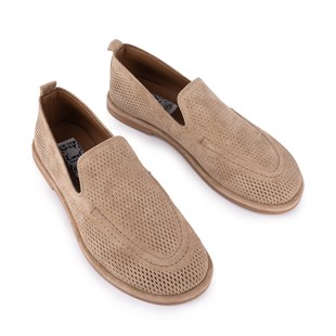 Hakiki Deri Modern Baskılı Babet Camel Süet 1018