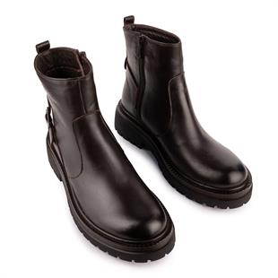 Hakiki Deri Modern Rahat Sade Bot Kahve 207