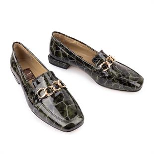 Modern Rahat Tarz Hakiki Deri Babet Yeşil Taş Baskı 603