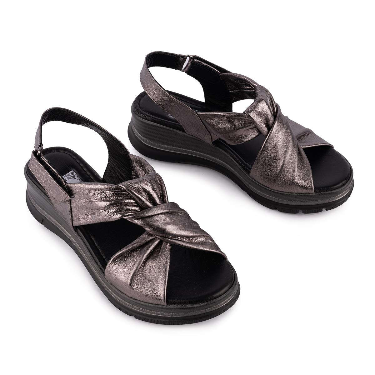 Hakiki Deri Günlük Rahat Düğüm Tasarım Sandalet Bronz D-1111