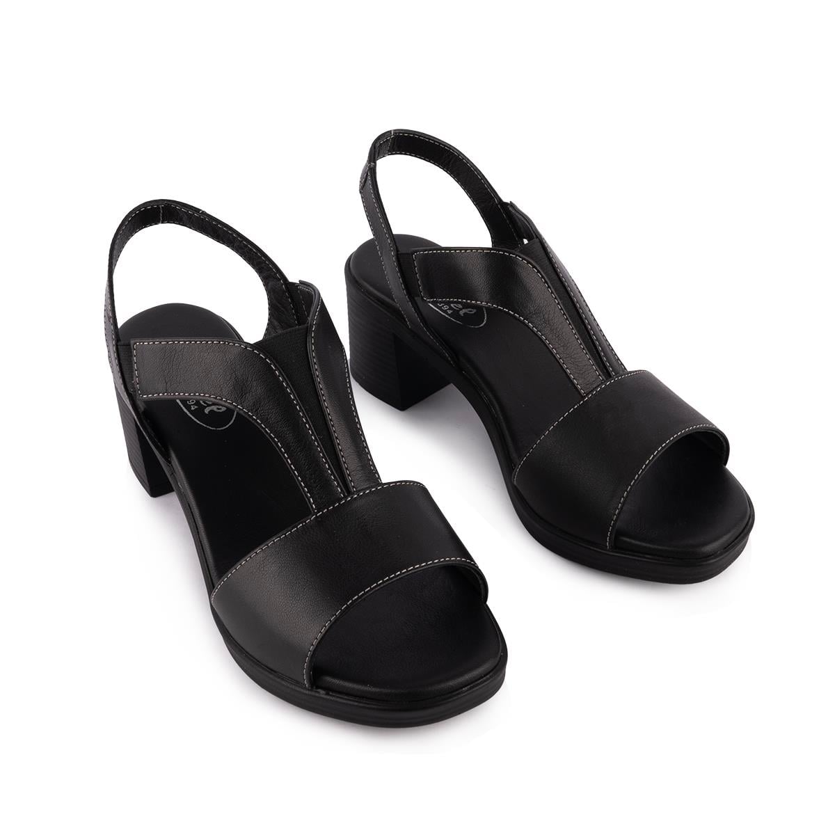Hakiki Deri sandalet Modern Lastikli 607 Siyah