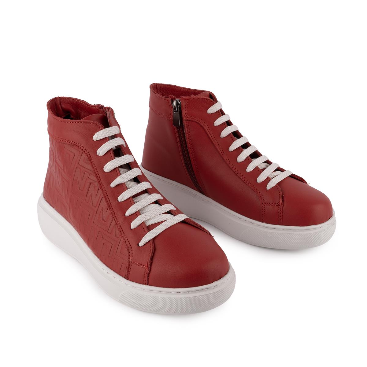 Modern Hakiki Deri Converse  Bot Kırmızı 1301