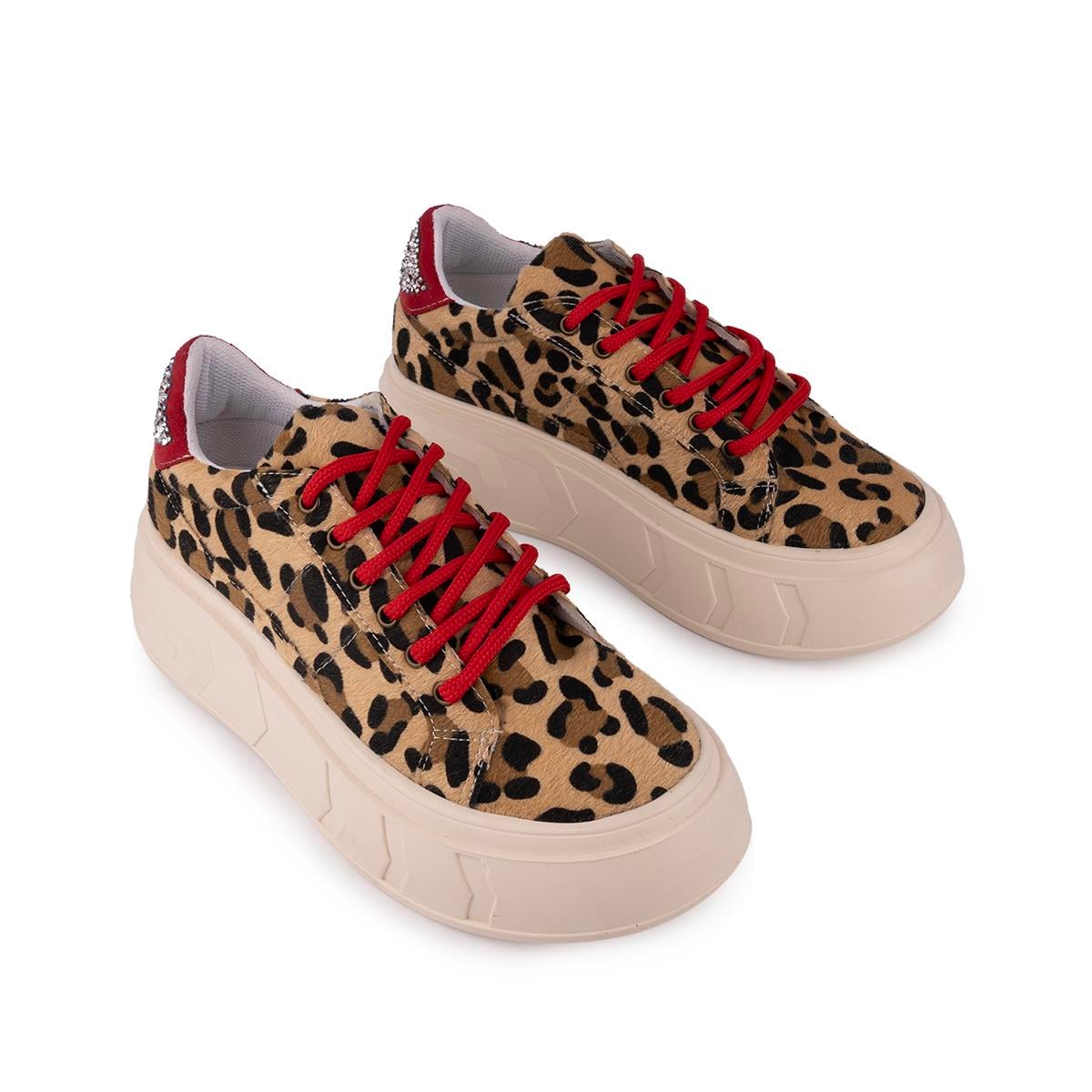 Modern Rahat Dantel Tasarım Ayakkabı 7961 Leopar
