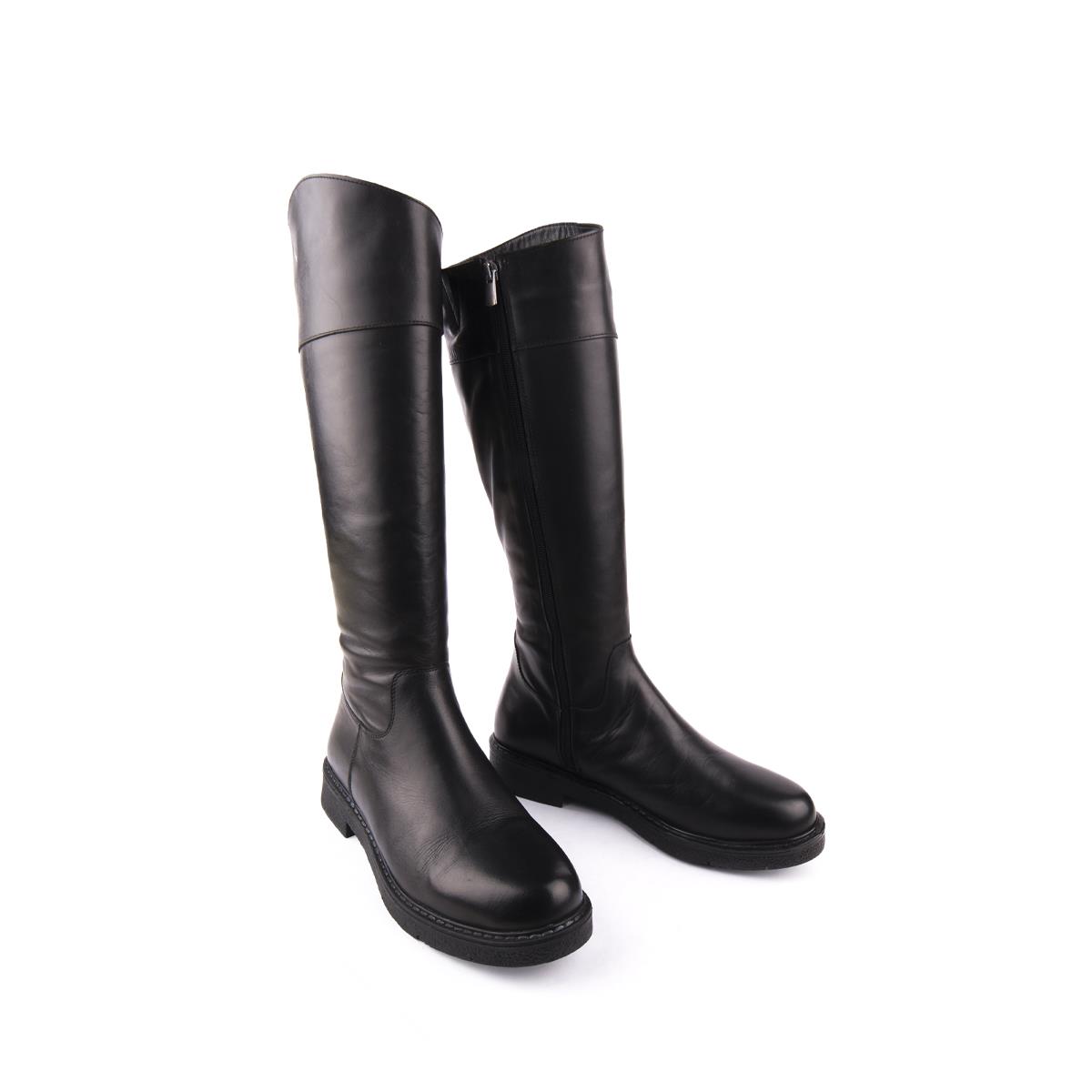 Modern Rahat Sivri Stiletto Deri Çizme Siyah 13856