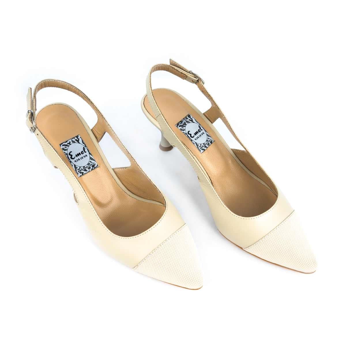 Rahat Modern Arka Açık Deri Stiletto Bej 1108