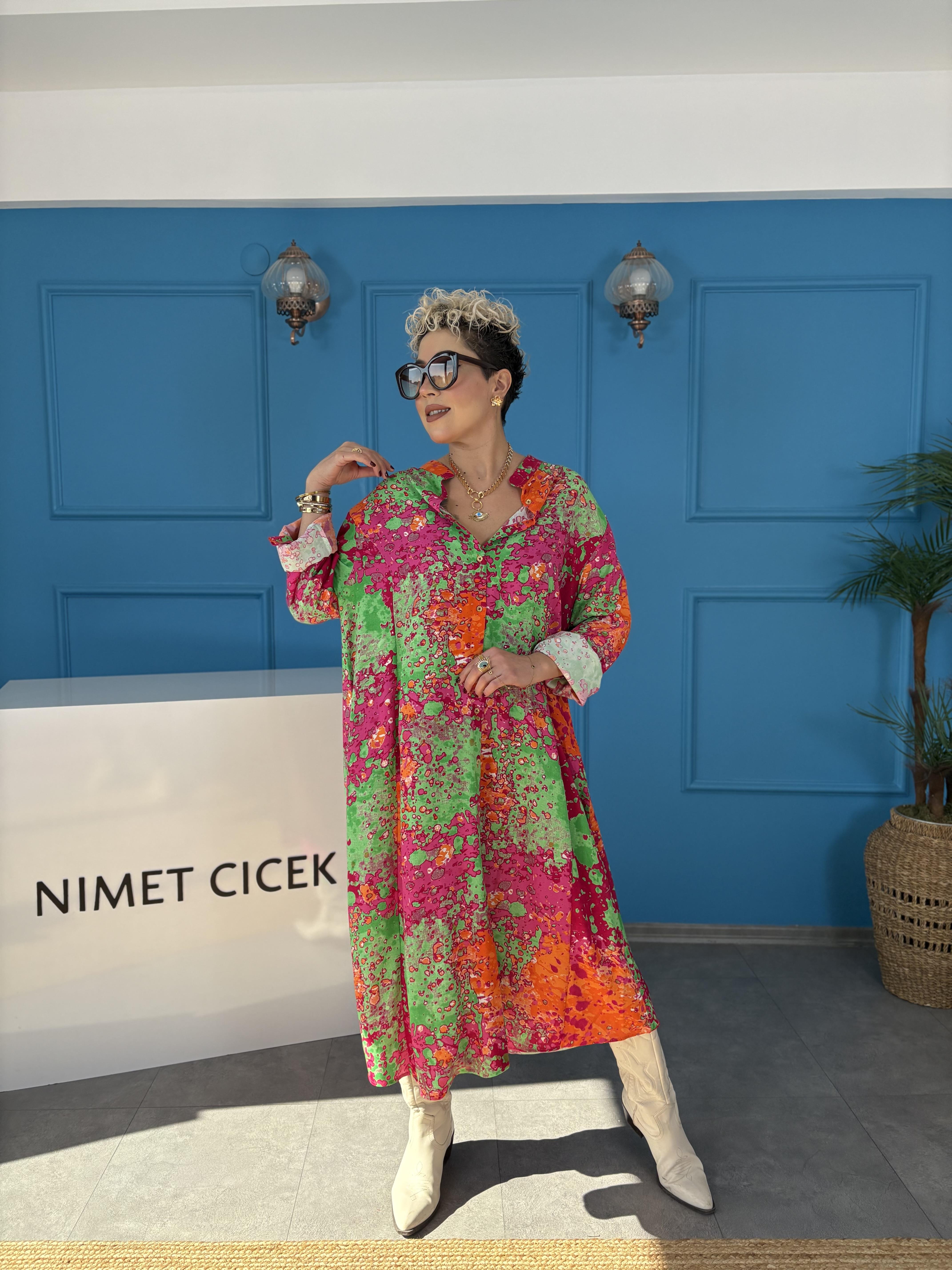 Fırça Desenli Uzun Gömlek Elbise 6