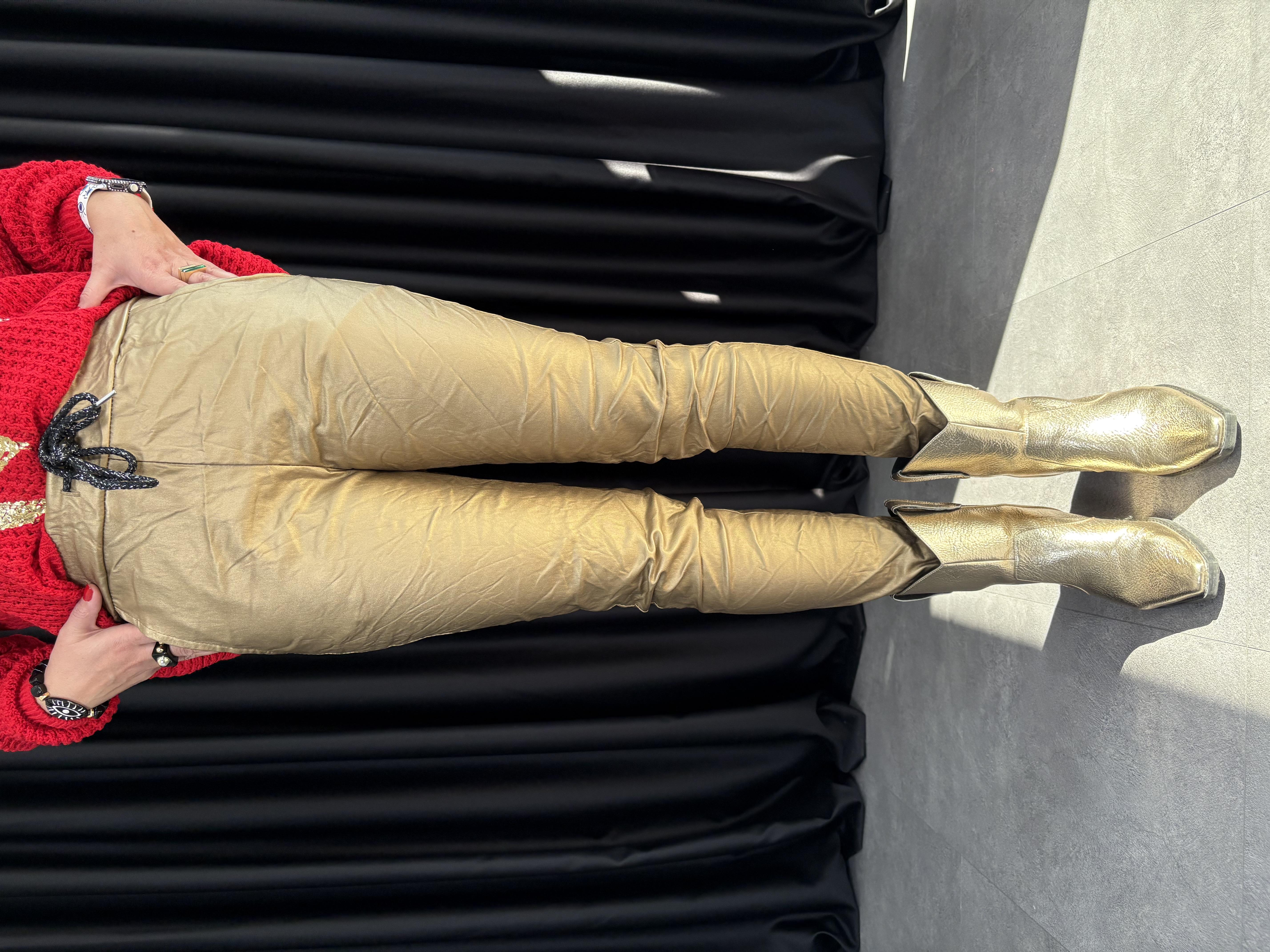 Gold İtalyan Parlak Deri Pantolon