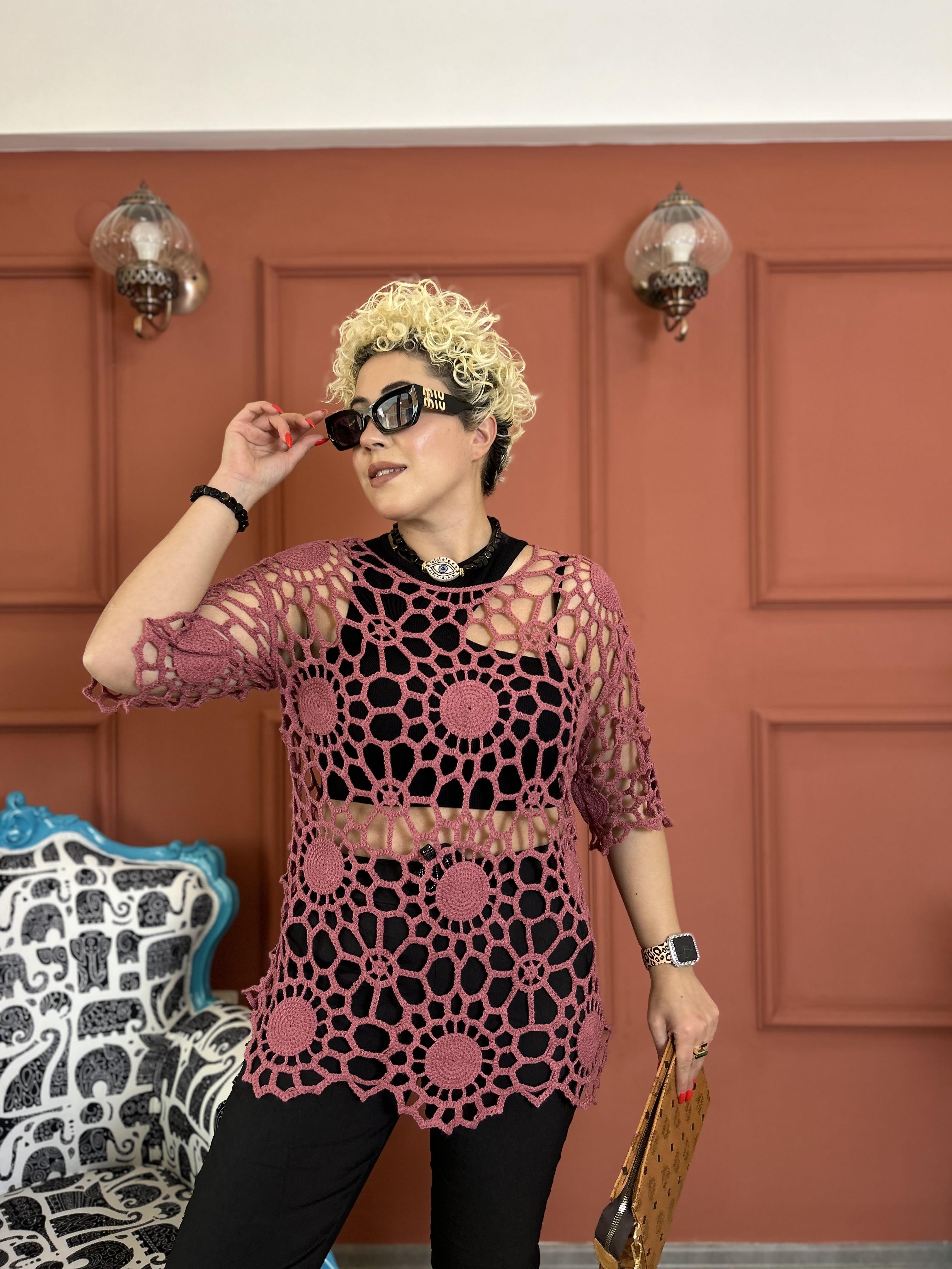 Gül Kurusu File Örgü Bluz