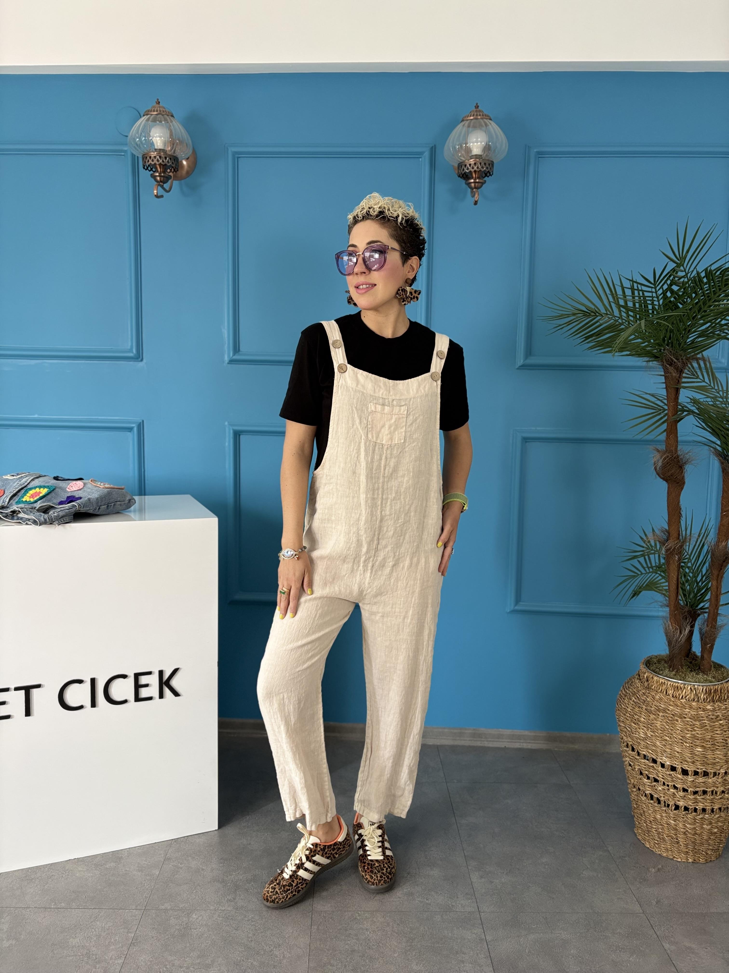 Ham Keten İtalyan Krem Tulum