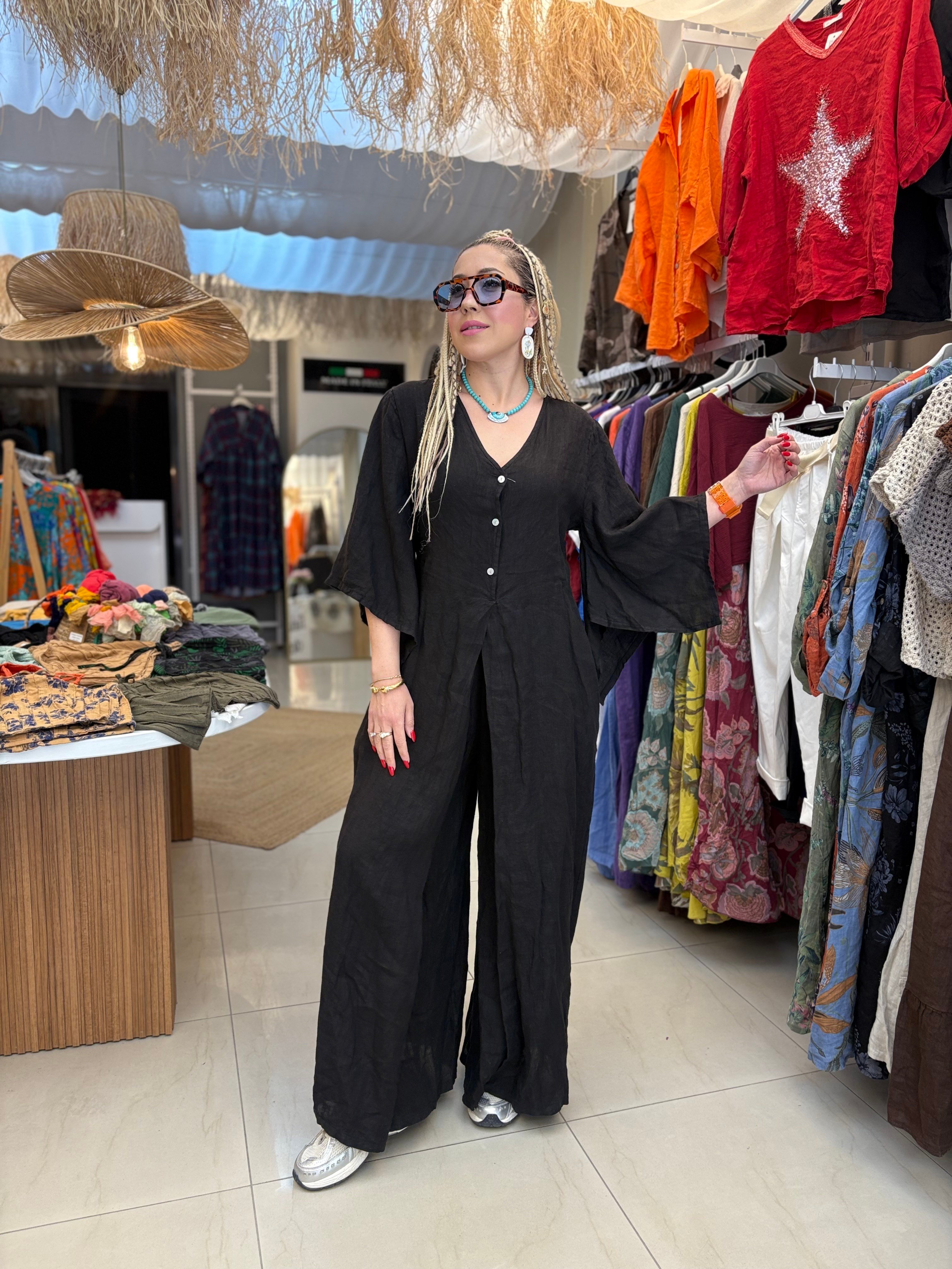 Ham Keten Siyah İtalyan Tulum