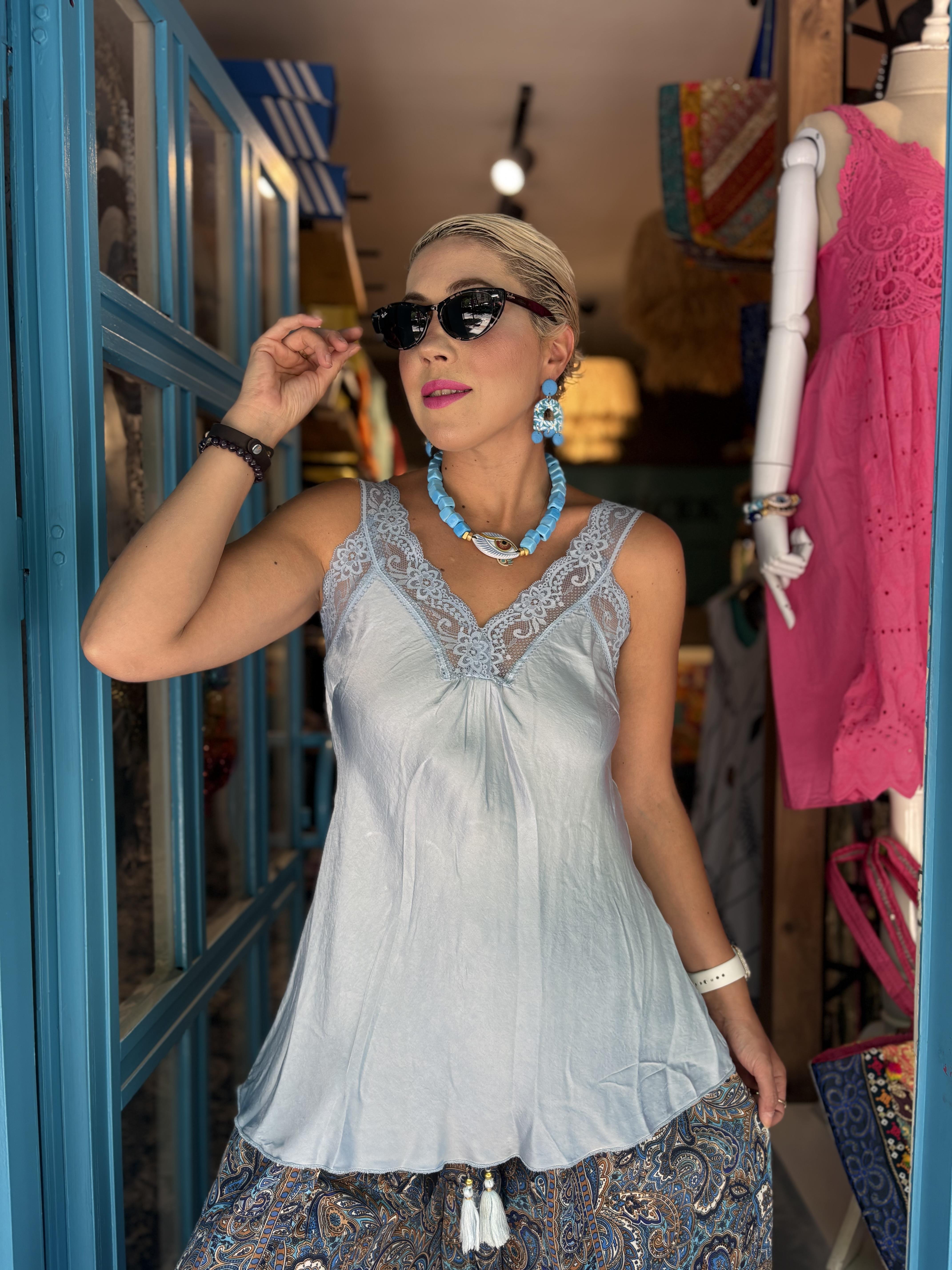 İtalyan Bebe Mavisi İpek Bluz