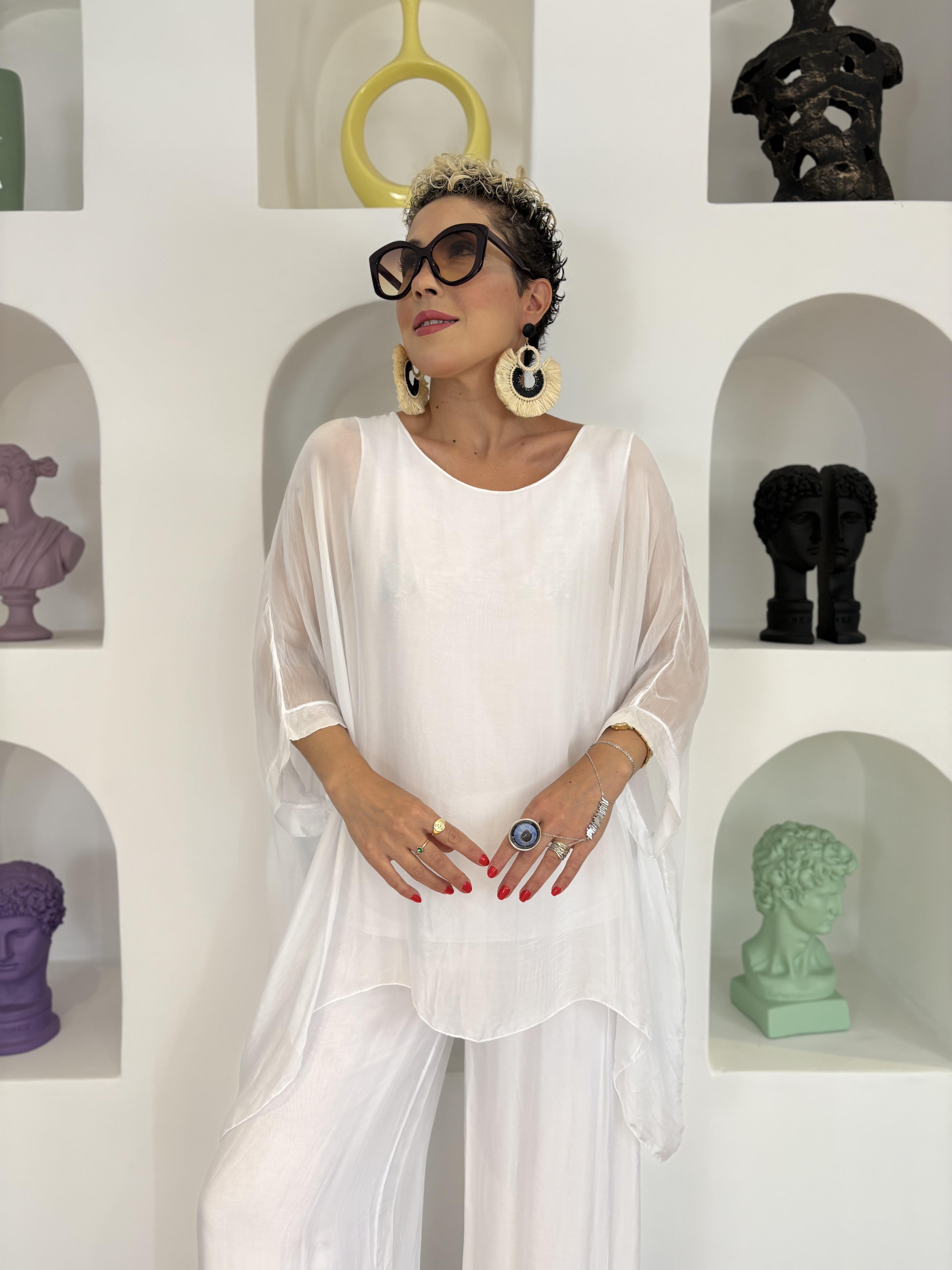 İtalyan Beyaz İpek Bluz