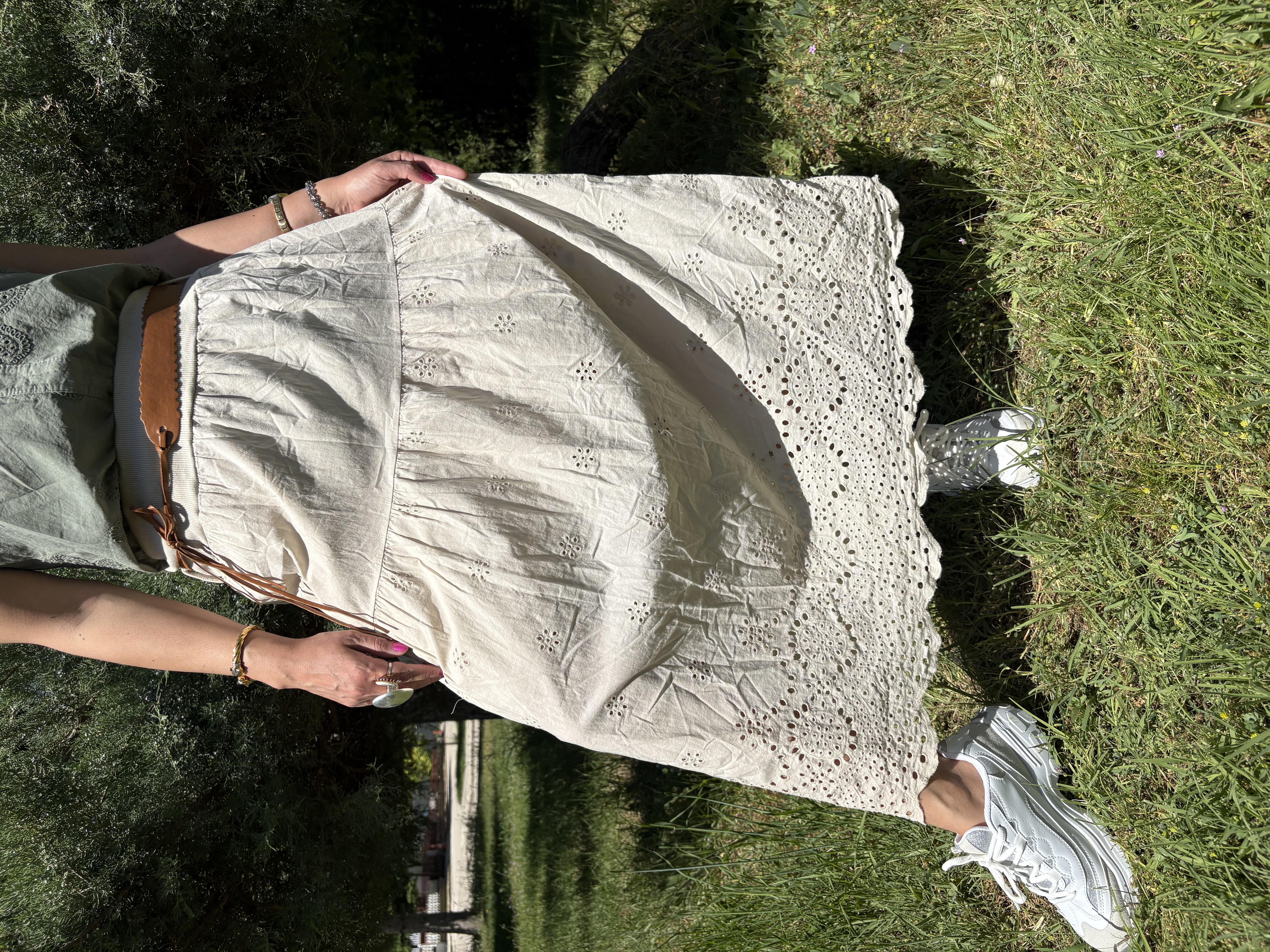 İtalyan Fistolu Pamuklu Krem Etek